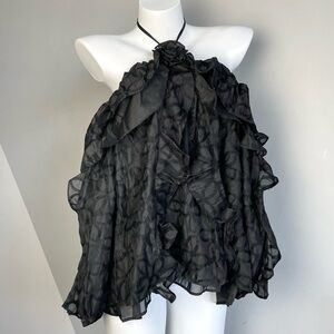 Black Floral Off Shoulders Halter Top